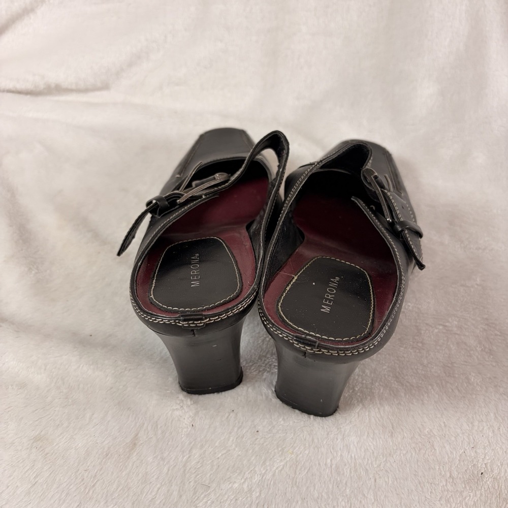 Merona Black Leather Mary Jane Mules Square Toe Block Heel 8 Witchy Whimsygoth - Picture 4 of 10